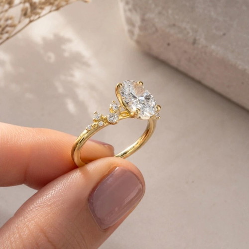 Silver 925 gold-plated ring with oval zircon, 16.9 mm