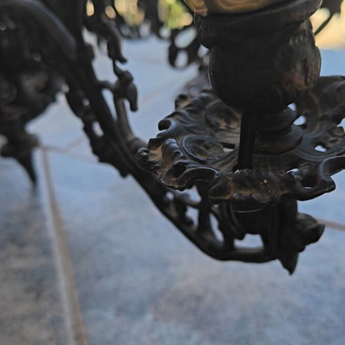 Vintage brass chandeliers with acanthus leaf decorations, set of 2