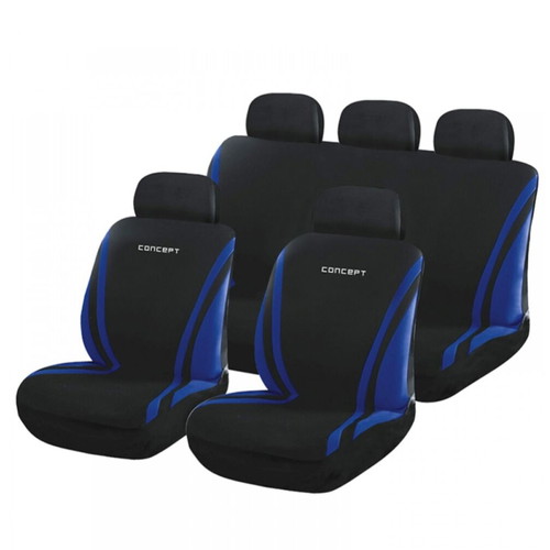 Concept seat covers set 9 pieces new, black/blue