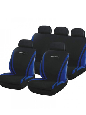 Concept seat covers set 9 pieces new, black/blue