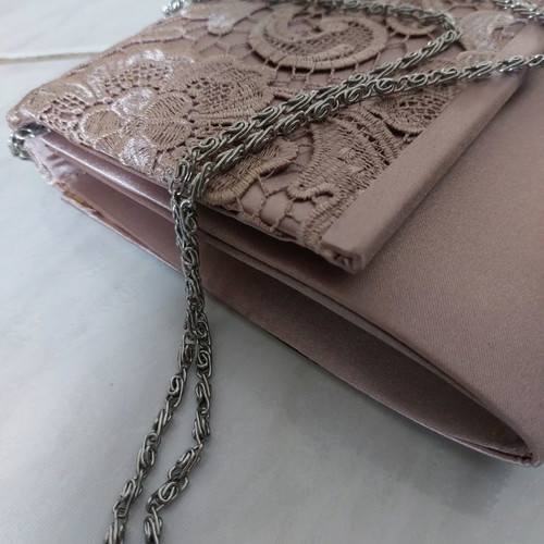 Shoulder bag new with lace and satin fabric pink