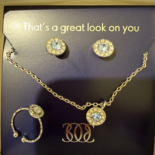 Bijou Brigitte jewelry set new silver with blue crystals