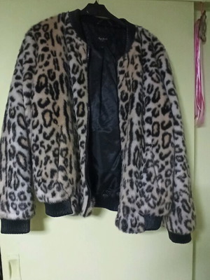 Pepe Jeans 'Holly' women's jacket leopard print with fur and leather details like new