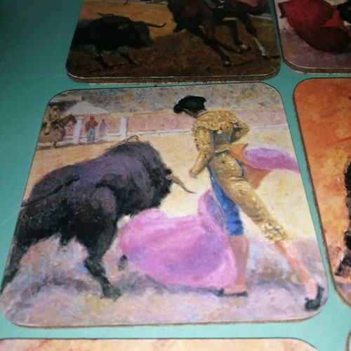 Coaster set with Spanish bullfighting theme like new