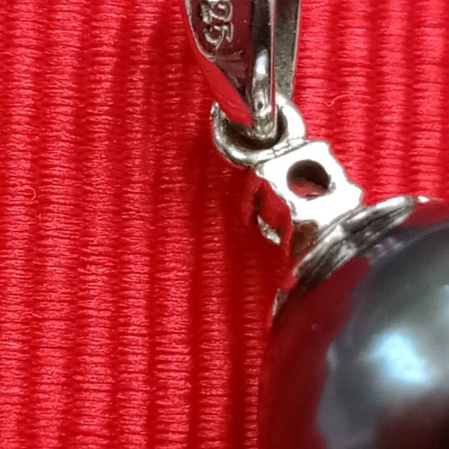 Pendant with black pearl, silver 925 and zircon like new
