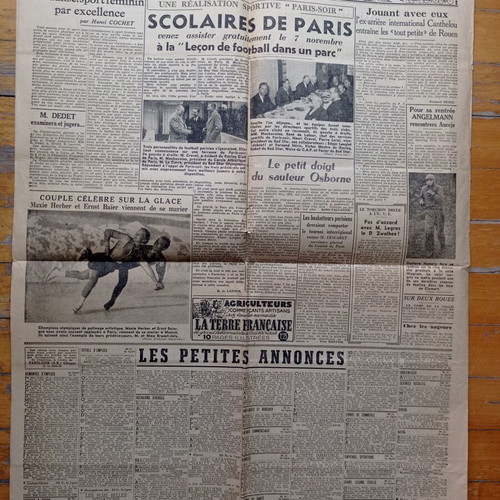 Paris-soir Newspaper November 2 1940 used, historic French edition