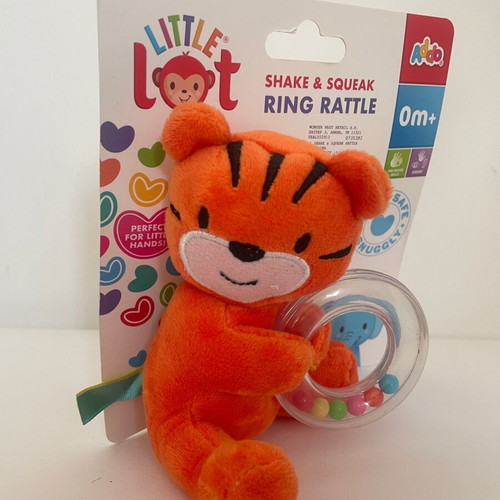 Baby rattle ring with plush tiger and colorful beads new