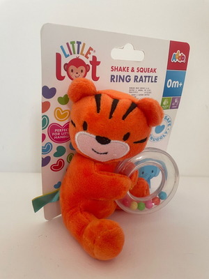 Baby rattle ring with plush tiger and colorful beads new