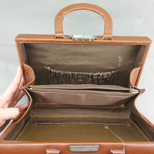 Old Soviet women's bag used, brown vinyl fashion bag