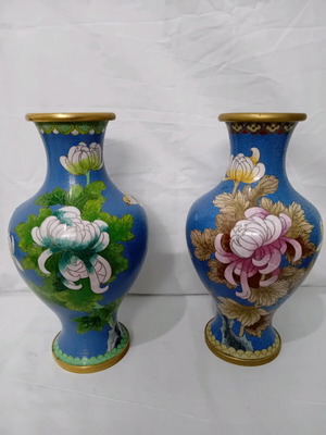 Cloisonné vases like new with brass and enamel, Chinese technique