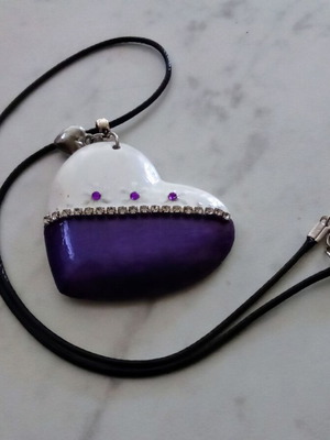 Handmade heart necklace new, white and purple