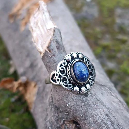 Silver-plated ring with lapis lazuli new, adjustable size