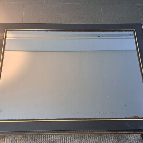 Vintage coffee table with mirror and brass legs used (1983)