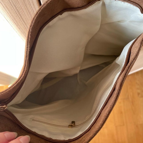 Brown beige shoulder bag faux suede like new, medium size