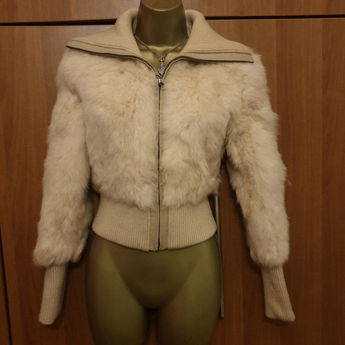 Fur coat made of real rabbit fur used, size small, beige