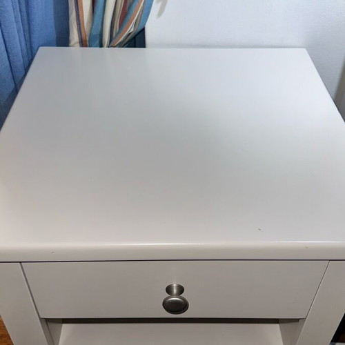 White solid wood nightstand like new with drawer and storage space
