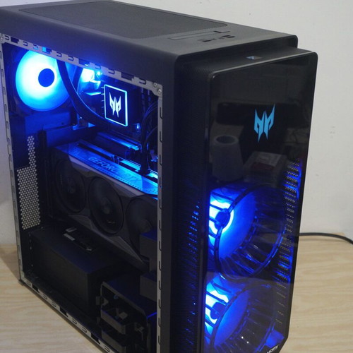Acer Predator PC case used with 3 RGB fans and PCIE riser