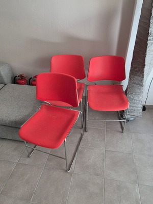 Chairs metal frame with plastic seat and back used, set of 3