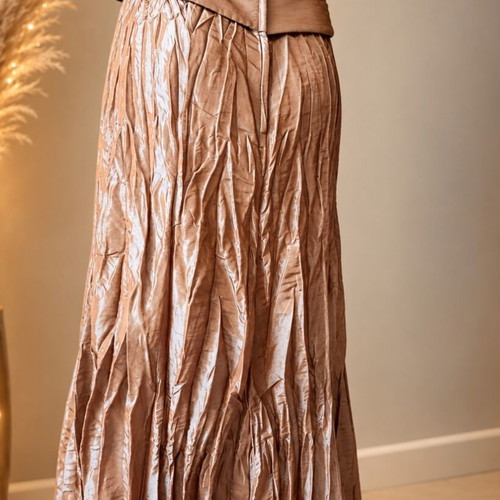 Valérie maxi dress with embroidery, nude champagne color, size XL 42