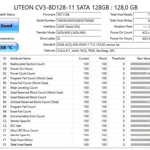 Lite-On CV3-8D128-11 128GB M.2 SATA SSD like new