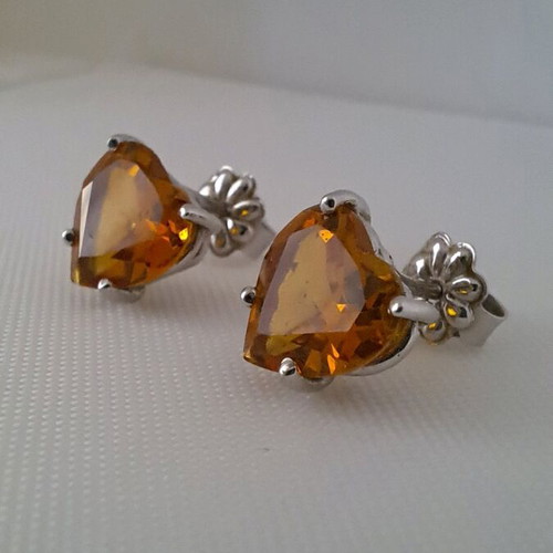 Earrings and pendant set white gold k14 with synthetic topaz heart