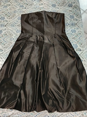 Zara satin strapless dress balloon hem brown size large new