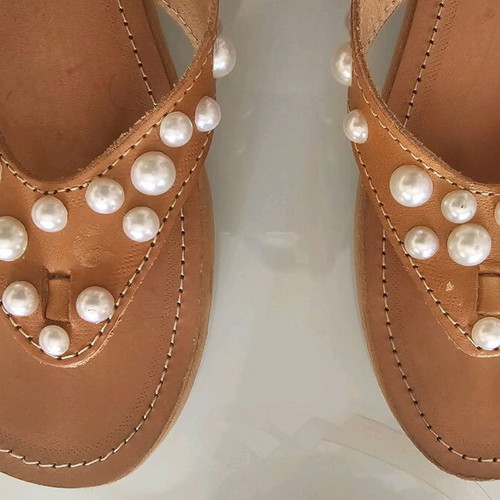 Ancient Greek Sandals leather sandals new, size 40, beige with pearls