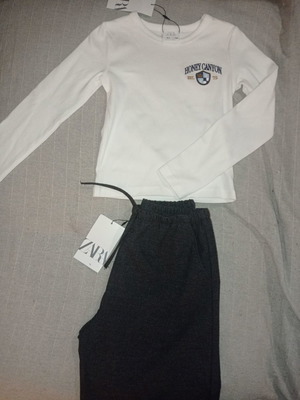 Μακρυμάνικη μπλούζα off white και γκρί παντελόνι Zara καινούργια 6-7 ετών