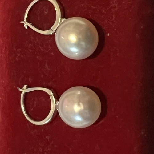 Pearl earrings exclusive 14K white gold with South Sea pearls 9x10mm new