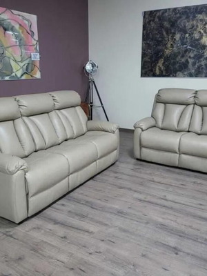 American Beige Leather Sofa Set La-z-boy Tulsa New, Three- and Two-Seater