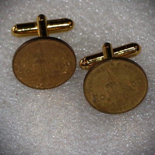 Cufflinks with old 25 Satang coins, new, gold plated