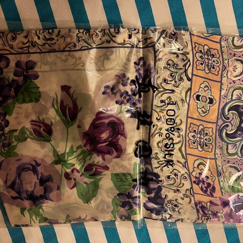 Silk scarf natural new, large 90x90, white with flowers