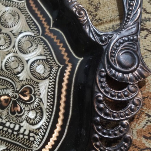 Copper decorative handmade plate with embossed oriental motifs