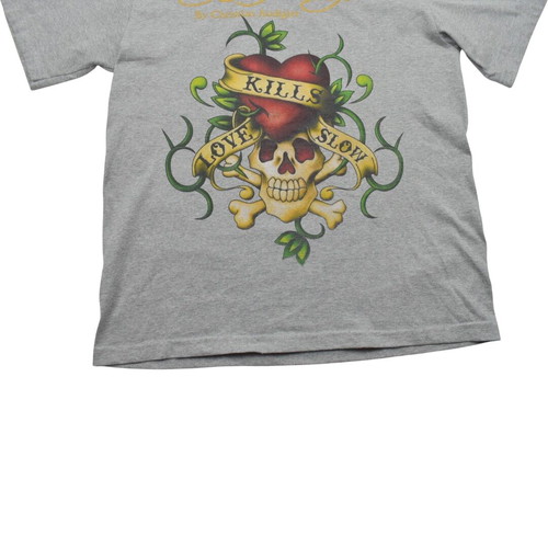 Ed Hardy Love Kills Slow Grey T-shirt used, size XL