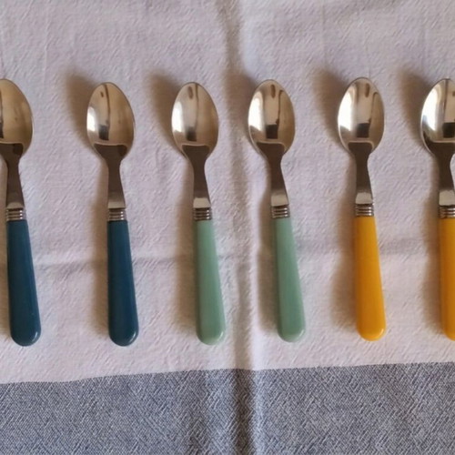 Vintage set of 6 dessert spoons used, stainless steel handles