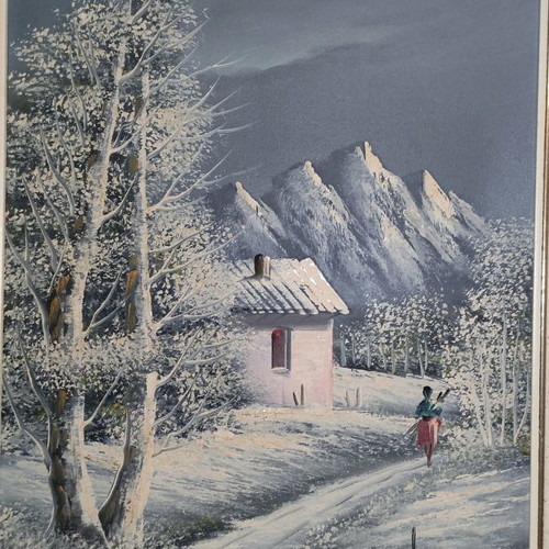 Oil painting on canvas Athineos winter landscape like new