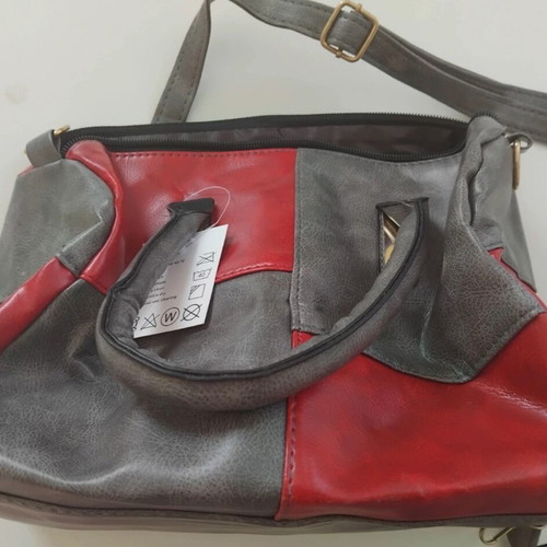 Two-tone gray-red handbag new with shoulder strap