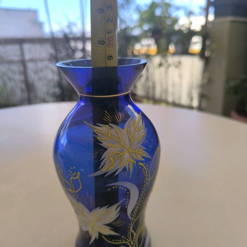 Cobalt glass vase used with painted flowers