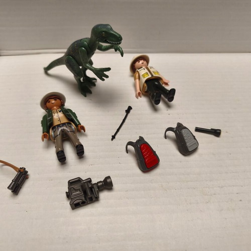 Playmobil Jurassic Park explorers set like new with dinosaur and equipment