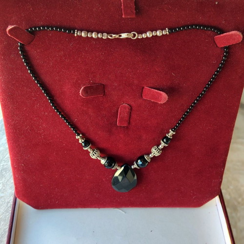 Silver vintage necklace with black stone, 925 hallmark