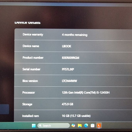 Lenovo laptop i5-12450H 16GB RAM 512GB SSD like new with accessories