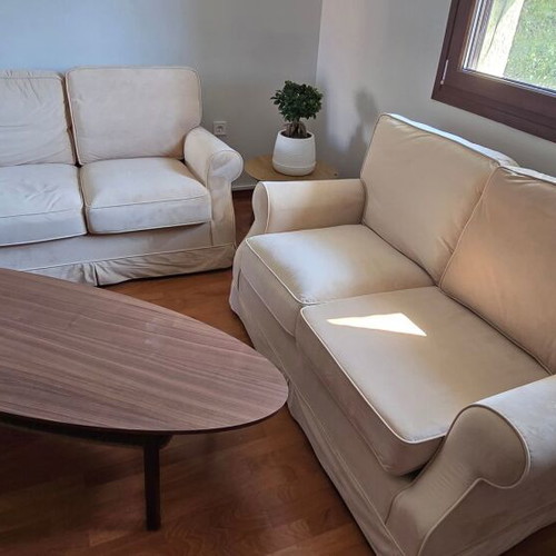 Sofa set new, 3-seater and 2-seater, beige velvet fabric