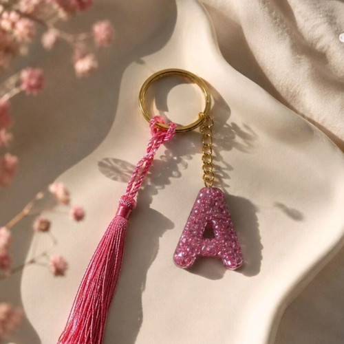 Handmade Pink Resin Keychain Monogram A