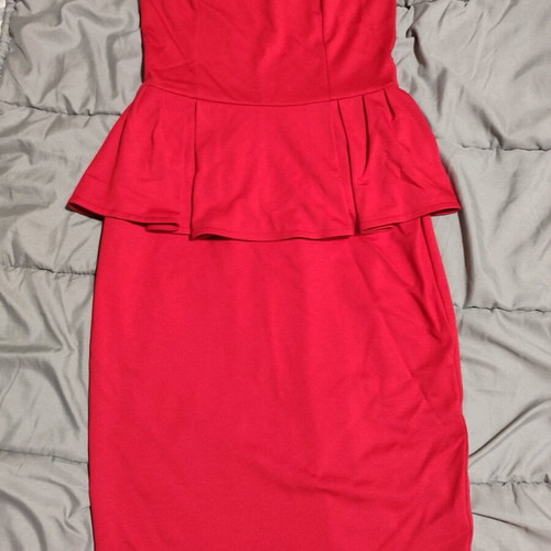 open lace back dress Red Strapless Mini Dress With 3D Rose Detail
