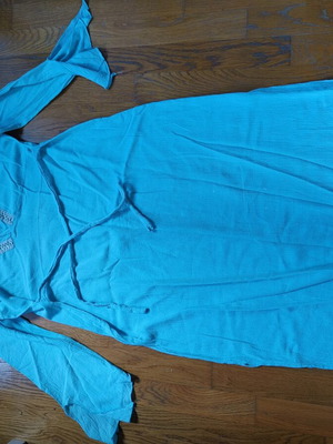 Women's dress used, white and blue, size L with small white spots