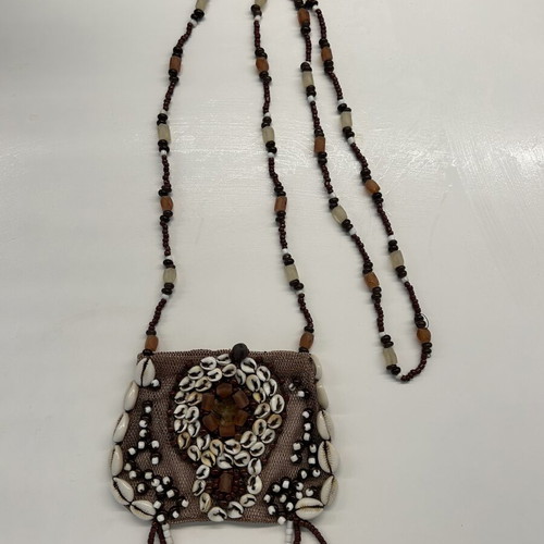 Knitted crossbody bag with shells like new, brown