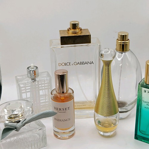 Perfume set used, 7 tester bottles and samples