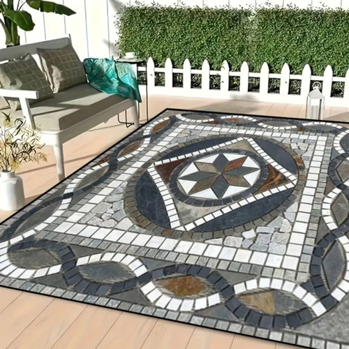 Rug new with elegant marble geometric pattern, washable polyester fiber