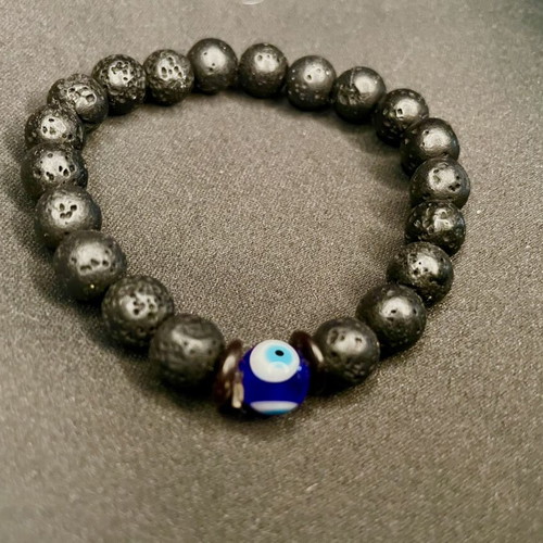 Unisex bracelet with evil eye and lava stone beads
