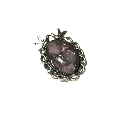Vintage style brooch with pink quartz like new, romantic birds design